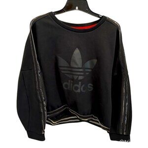 Adidas Originals Black Trefoil Sweatshirt – Gray Stripe Detail – Size M